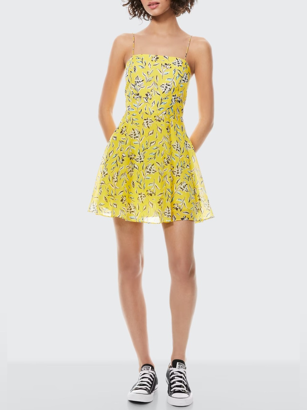 Alice + Olivia Glinda Yellow Floral Silk Blend Mini Dress Size 12